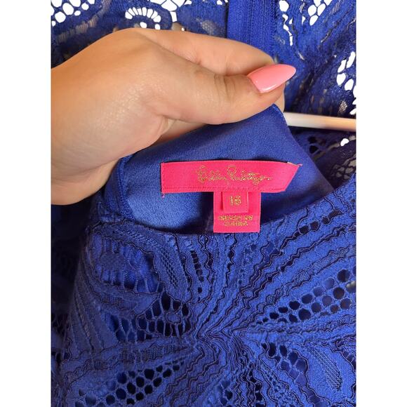 NWT Lilly Pulitzer Denise Cobalt Blue Lace Flare Sleeve Romper Size 16 - Picture 3 of 7